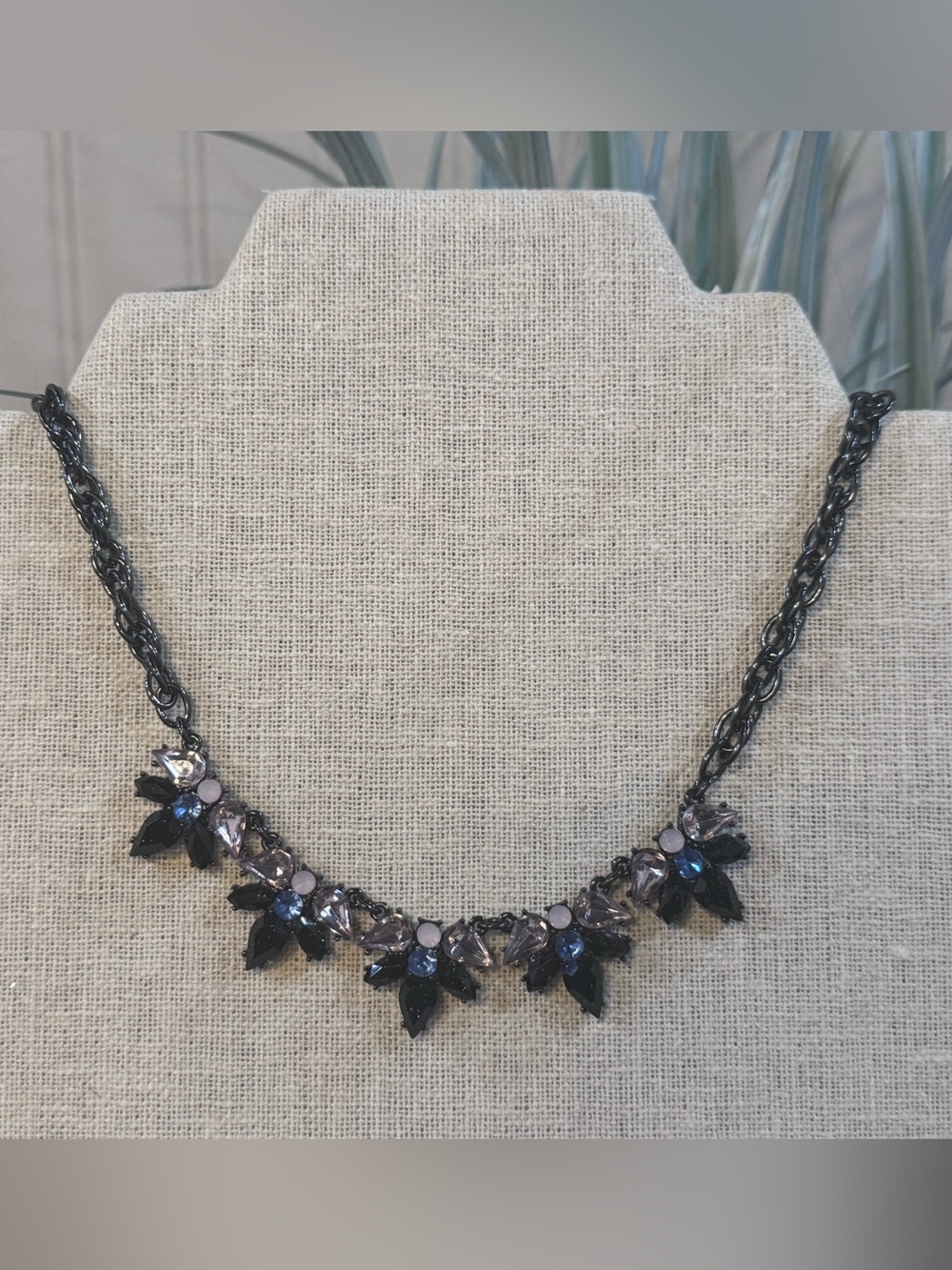 Fashion Necklace Black, Blue, Pink Stones Adjustable Metal Chain